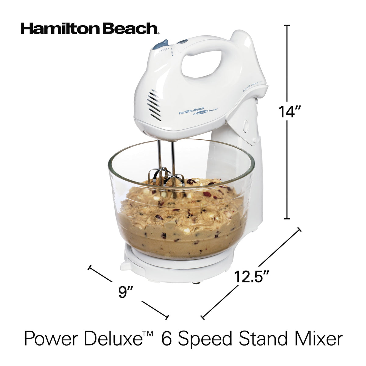 Hamilton Beach Power Deluxe Stand and Hand Mixer Combo for Kitchen, 4 Quart, 6 Speeds with Quick Burst, White