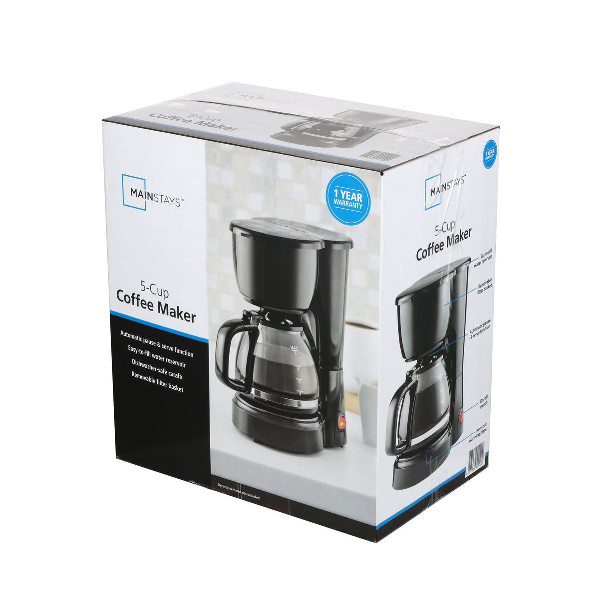 Mainstays 5 Cup Drip Coffee Maker, Black