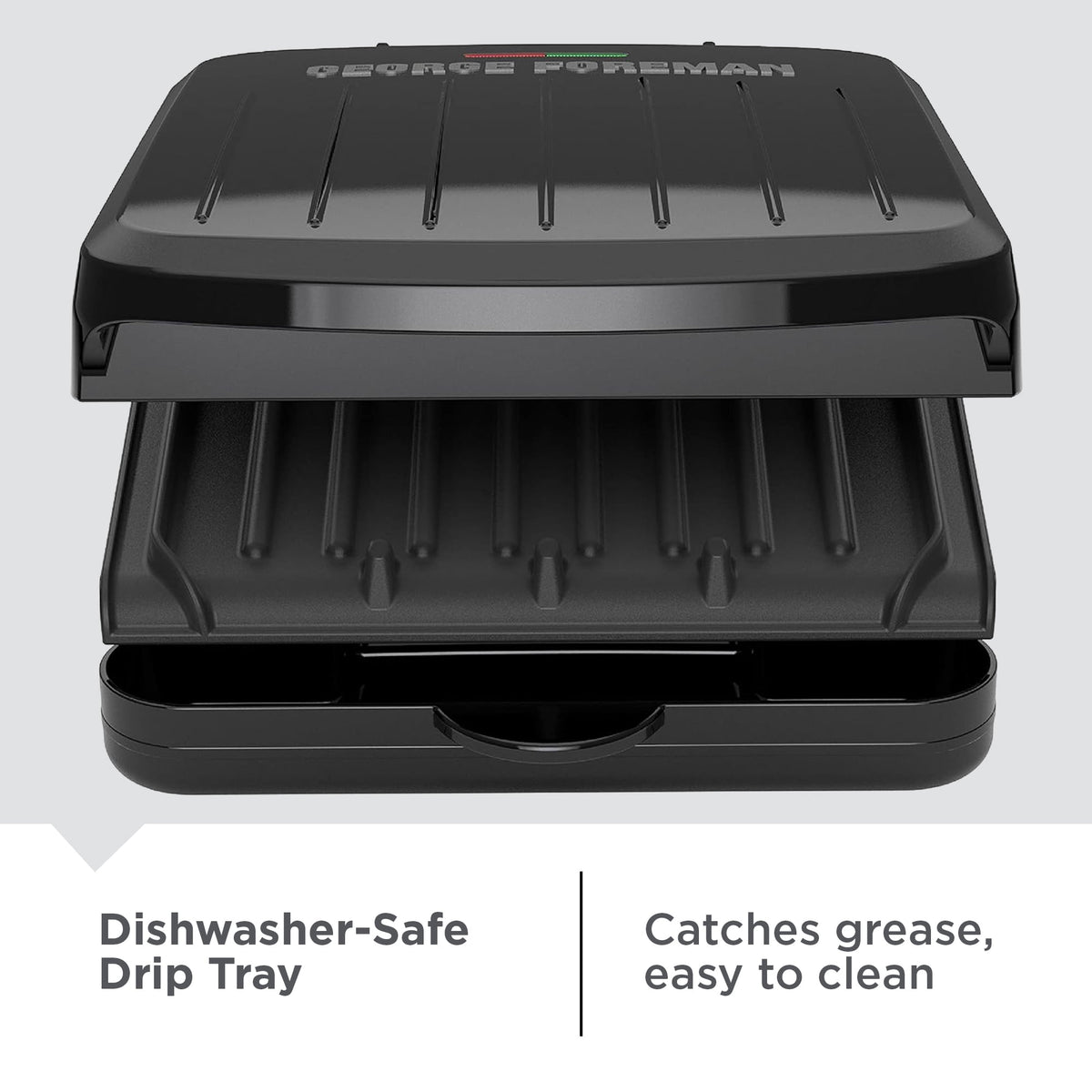George Foreman 2‑Serving Electric Indoor Grill, Non‑Stick Panini Press, Compact Slim Design, Easy‑Clean Drip Tray, Black