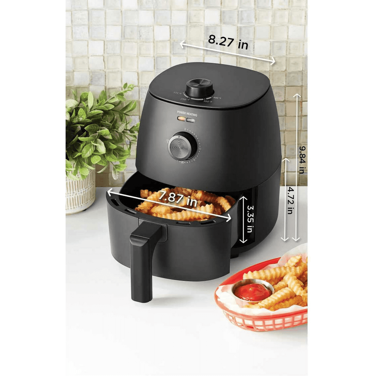 Mainstays Air Fryer, 2.2 Quart, 1150W, Arctic Black with Non-Stick Basket