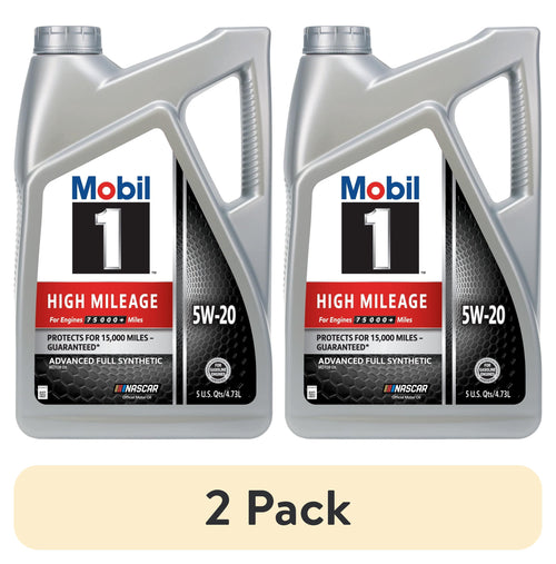 (2 pack) Mobil 1 High Mileage Full Synthetic Motor Oil 5W-20, 5 Quart