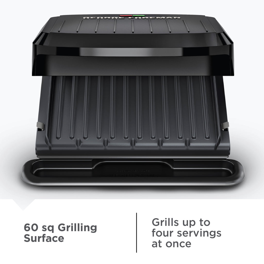 George Foreman 4‑Serving Electric Grill & Panini Press, Easy‑Clean Removable Dishwasher‑Safe Nonstick Plates