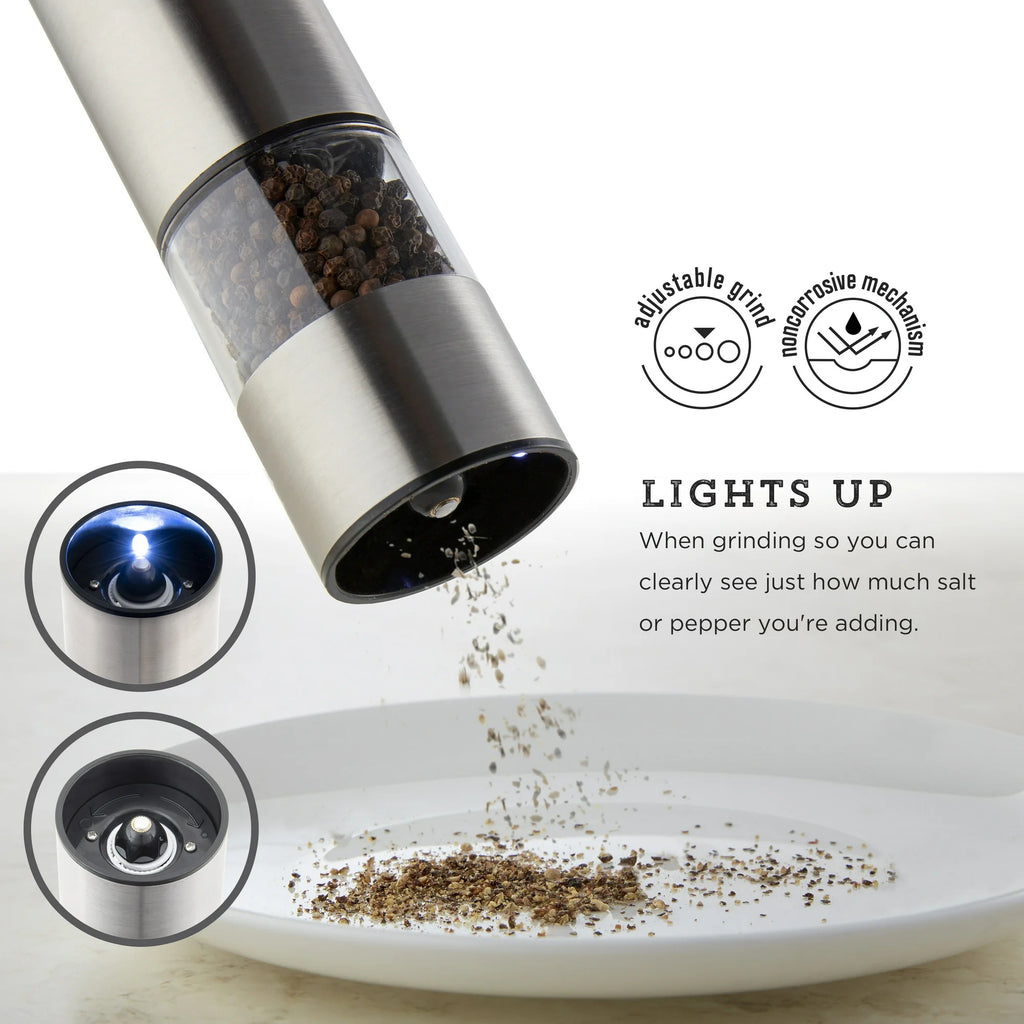 Kamenstein Battery Operated Stainless Steel Salt and Pepper Grinder Set of Two
