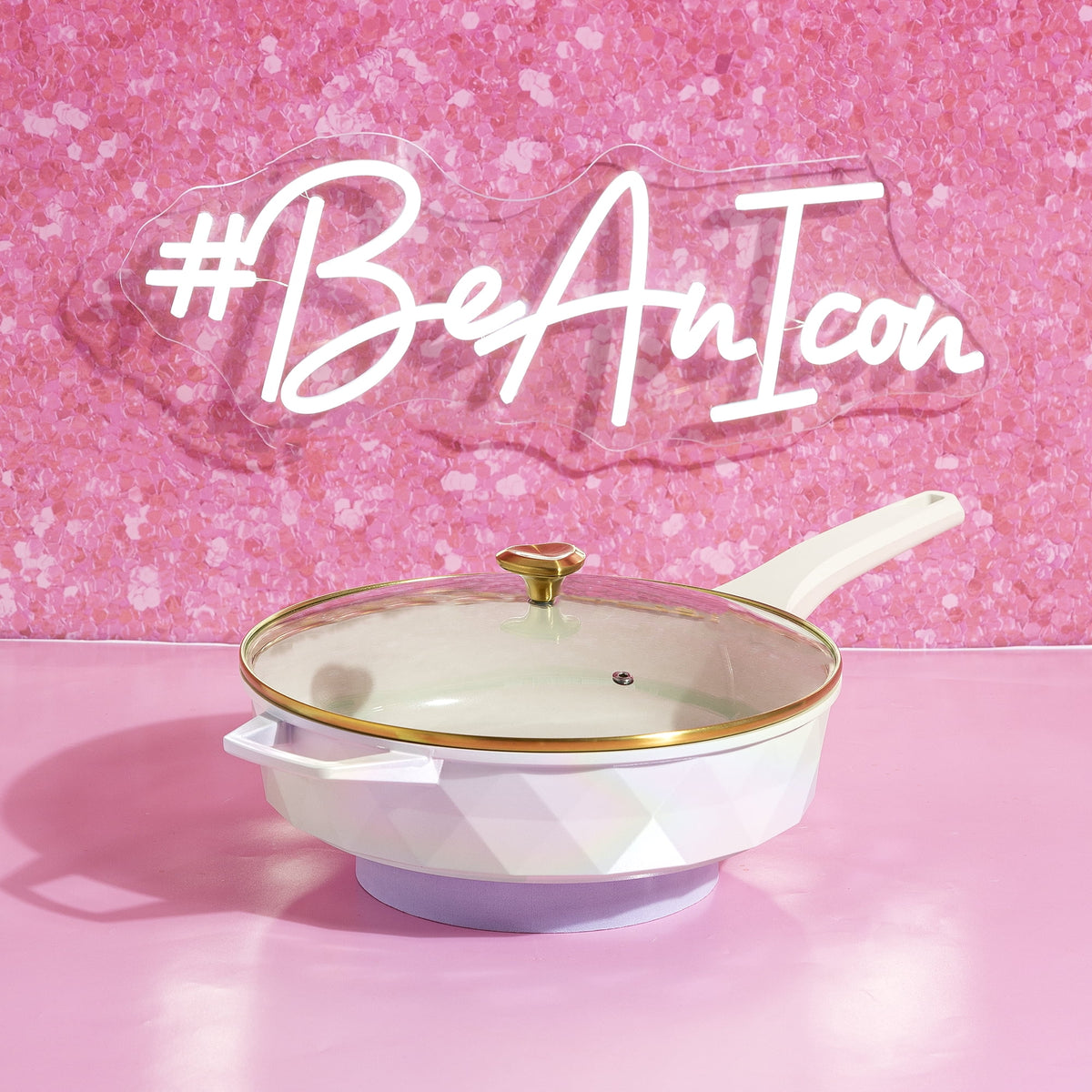 Paris Hilton 4 Quart Ceramic Nonstick Jumbo Cooking Pan Skillet for Sauteing & Frying, White Rainbow Iridescent