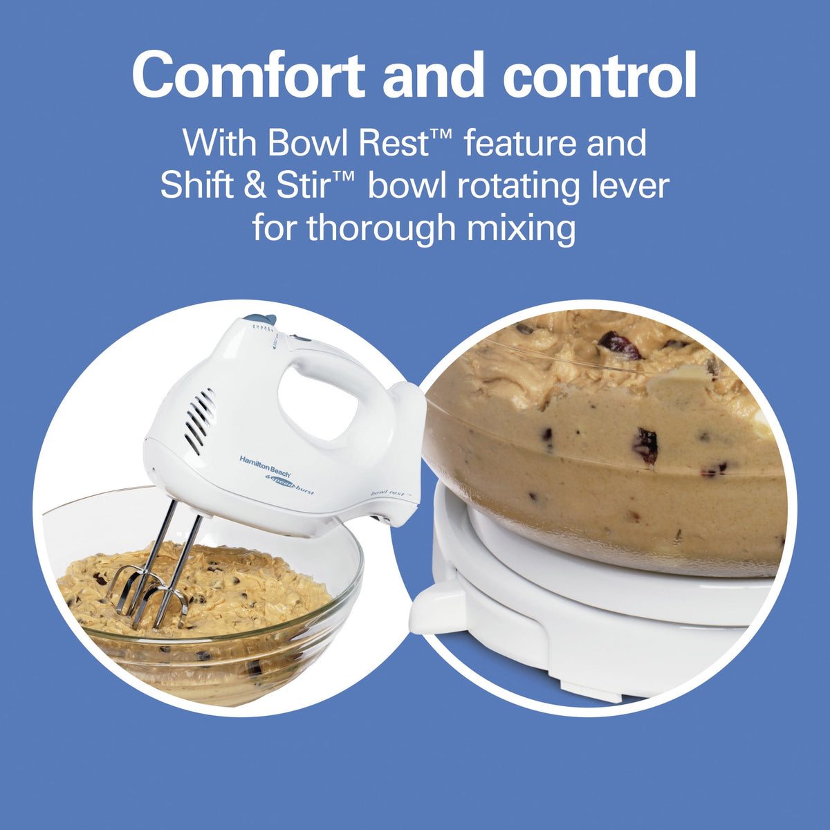Hamilton Beach Power Deluxe Stand and Hand Mixer Combo for Kitchen, 4 Quart, 6 Speeds with Quick Burst, White