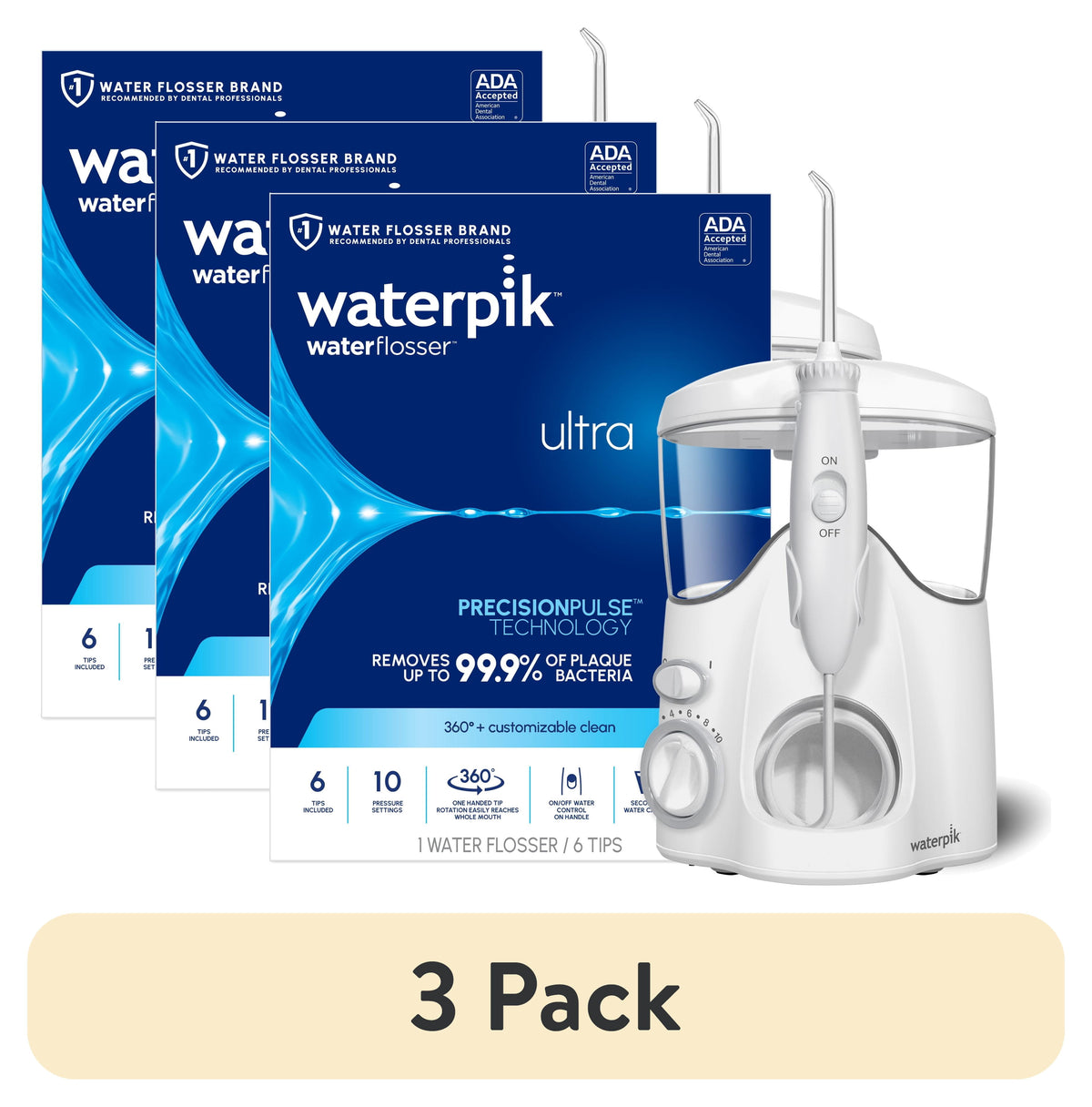 Waterpik Ultra Water Flosser with 10 Settings, 6 Tips, ADA Accepted, White