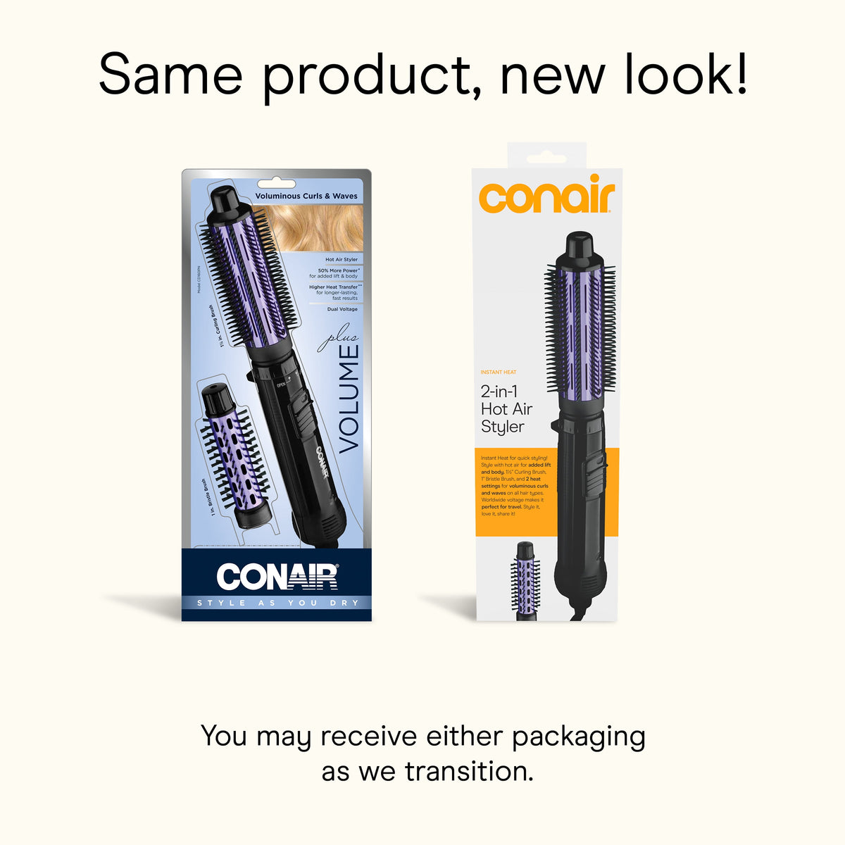 Conair Hot Air Styler 2-in-1 Volumizing Brush with Dual Attachments