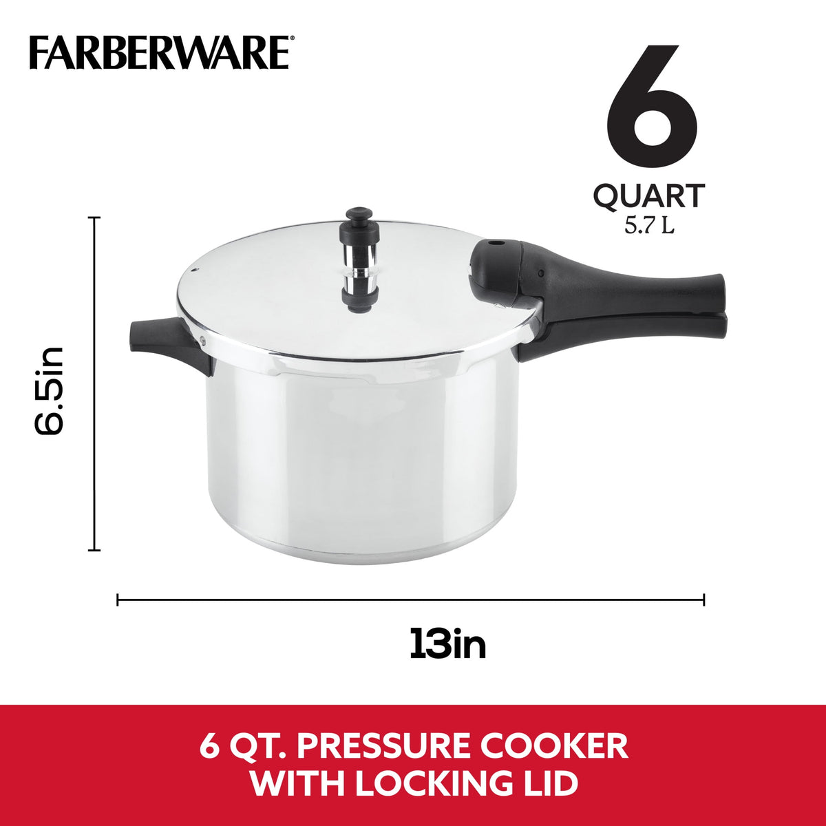 Farberware 6 qt Aluminum Stovetop Pressure Cooker, Induction Compatible, Silver