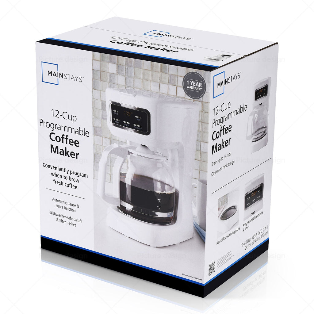 Mainstays 12-Cup Black Programmable Drip Coffee Maker, CM1449-UL