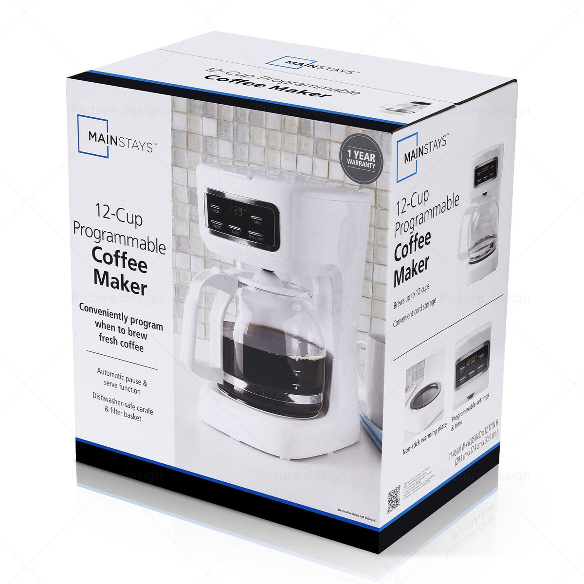 Mainstays 12-Cup Black Programmable Drip Coffee Maker, CM1449-UL