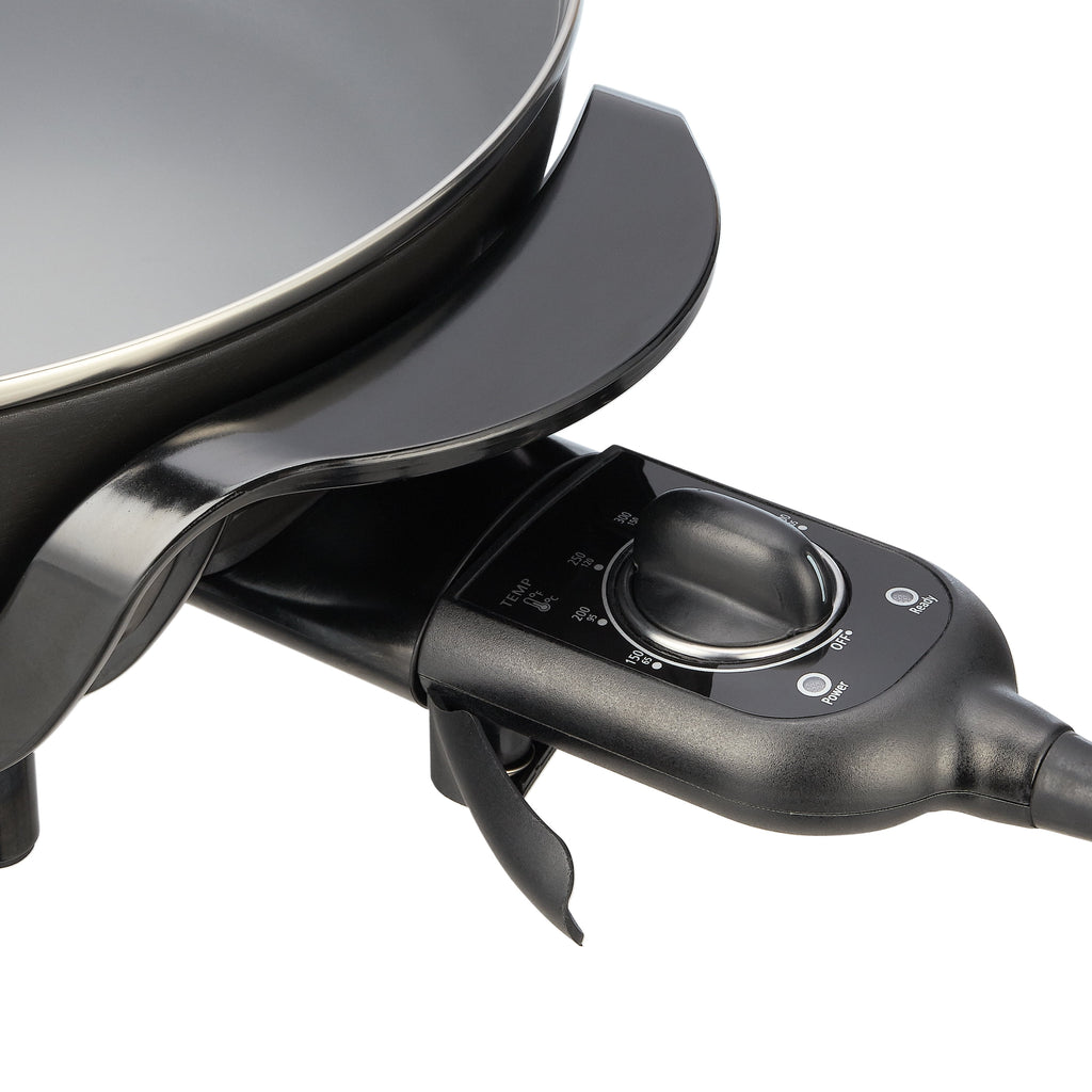 Mainstays 12" Round Ceramic Skillet with Glass Lid ,Black,Nonstick, 1200W, Removable Temp Control, Dishwasher Safe