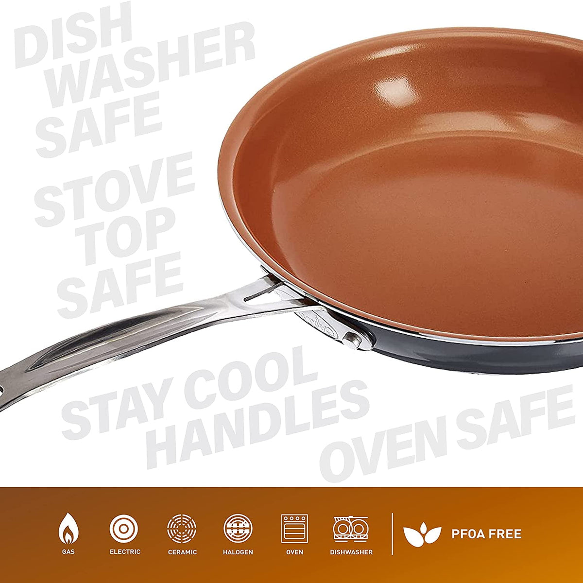 Gotham Steel 11 Inch Copper Non Stick Frying Pans, Ceramic Non Toxic Frying Pans Nonstick Skillet, Lightweight, Stay Cool Handle, Oven and Dishwasher Safe