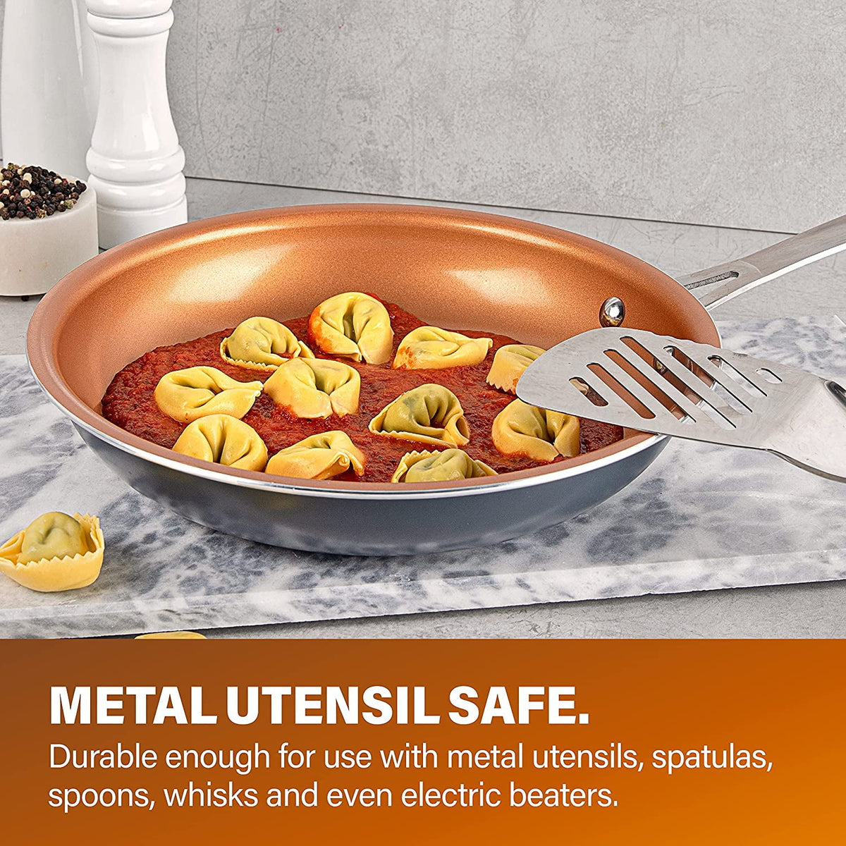 Gotham Steel 11 Inch Copper Non Stick Frying Pans, Ceramic Non Toxic Frying Pans Nonstick Skillet, Lightweight, Stay Cool Handle, Oven and Dishwasher Safe
