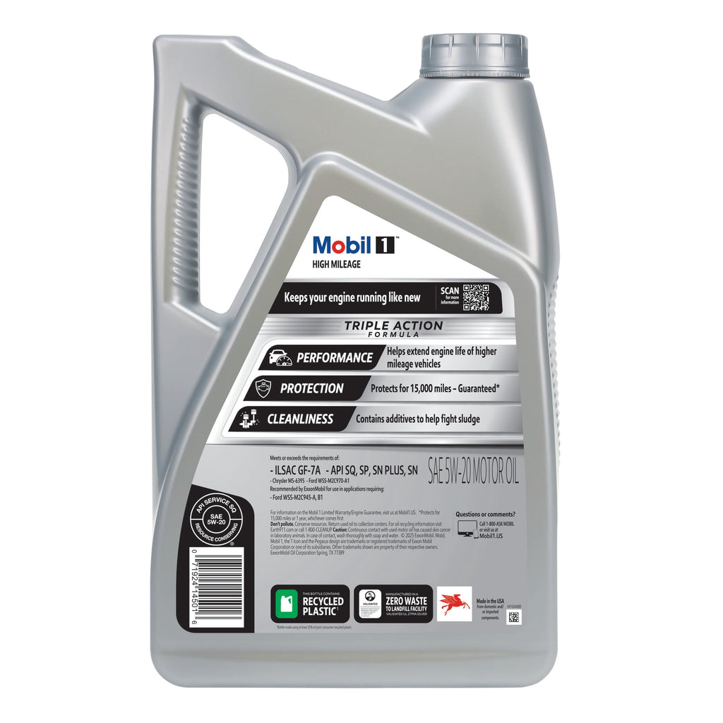 (2 pack) Mobil 1 High Mileage Full Synthetic Motor Oil 5W-20, 5 Quart