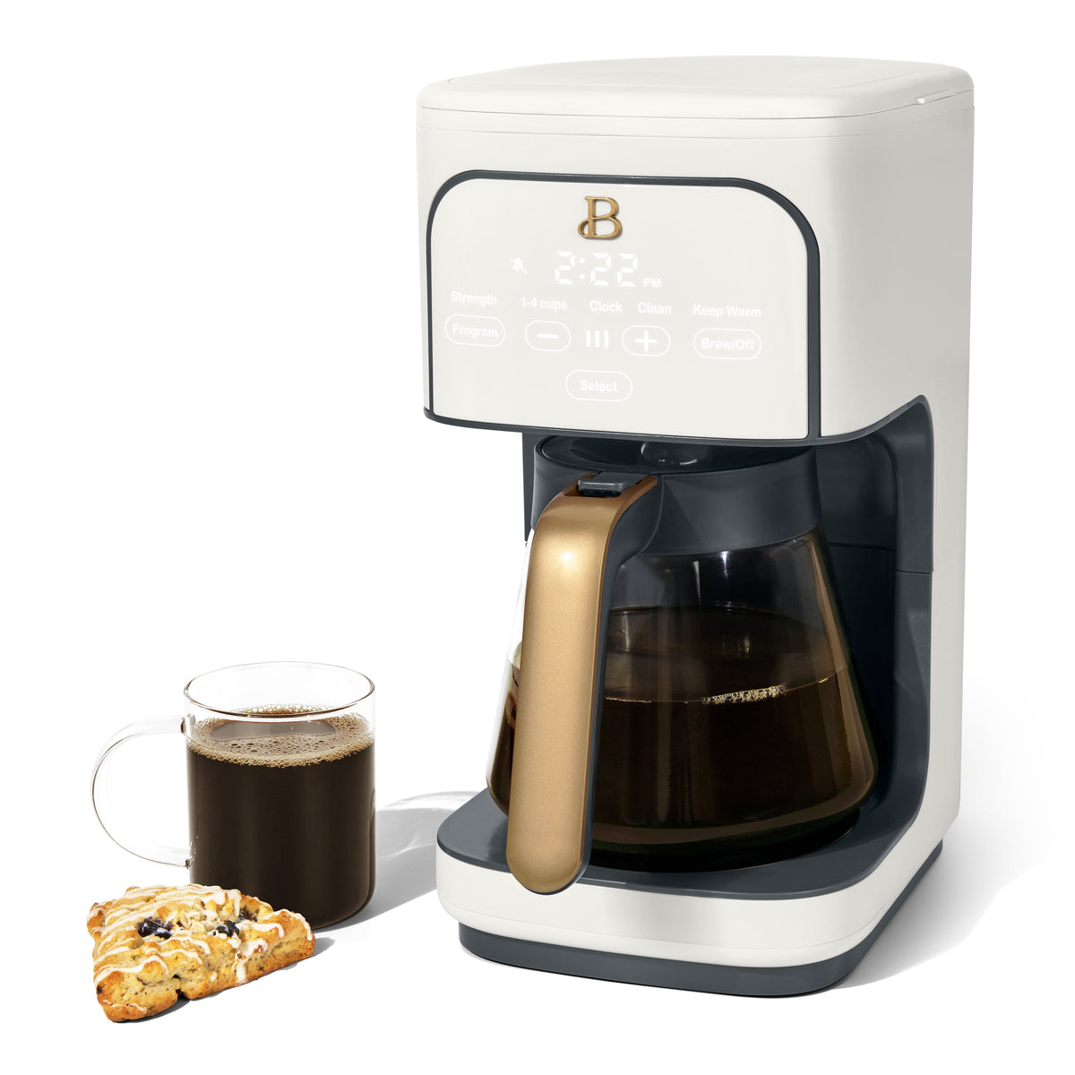 Beautiful by Drew Barrymore 12-Cup Programmable Coffee Maker, White Icing