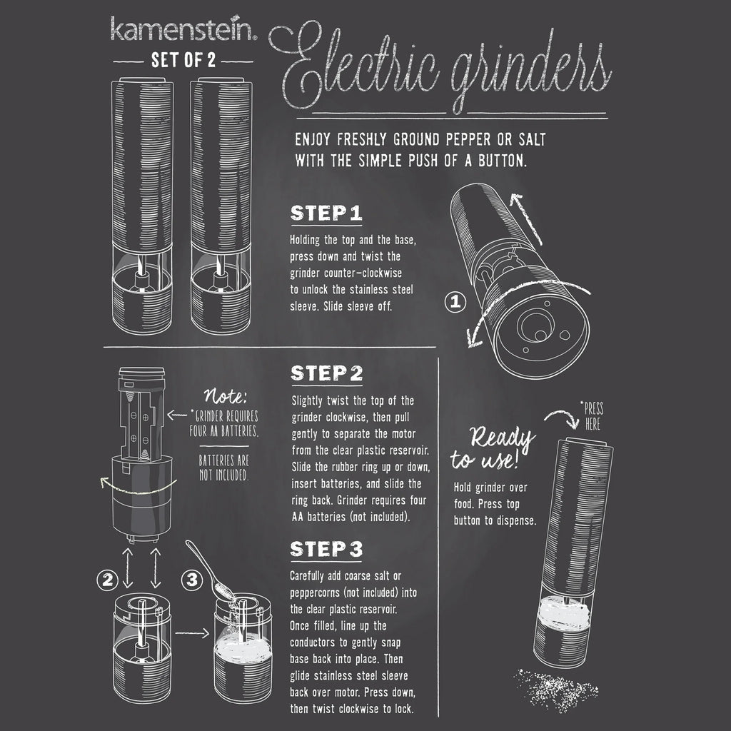Kamenstein Battery Operated Stainless Steel Salt and Pepper Grinder Set of Two