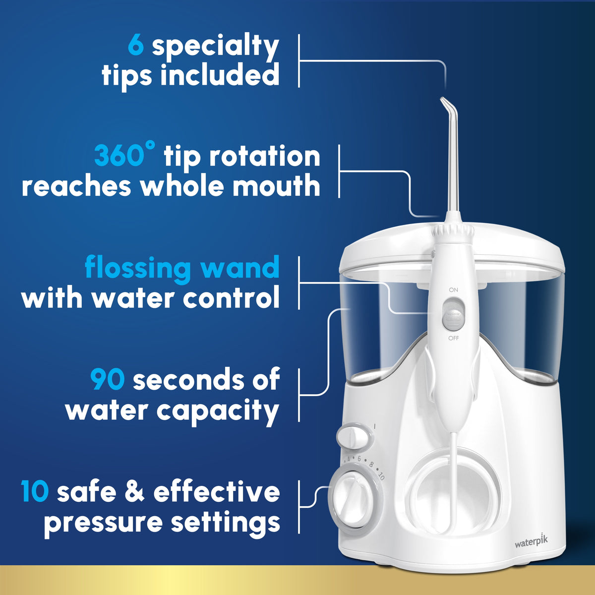 Waterpik Ultra Water Flosser with 10 Settings, 6 Tips, ADA Accepted, White