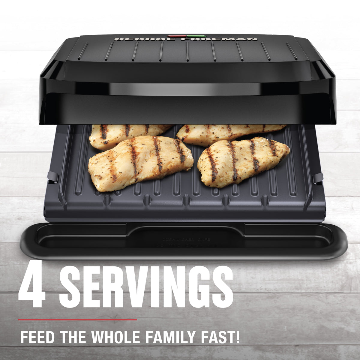 George Foreman 4‑Serving Electric Grill & Panini Press, Easy‑Clean Removable Dishwasher‑Safe Nonstick Plates