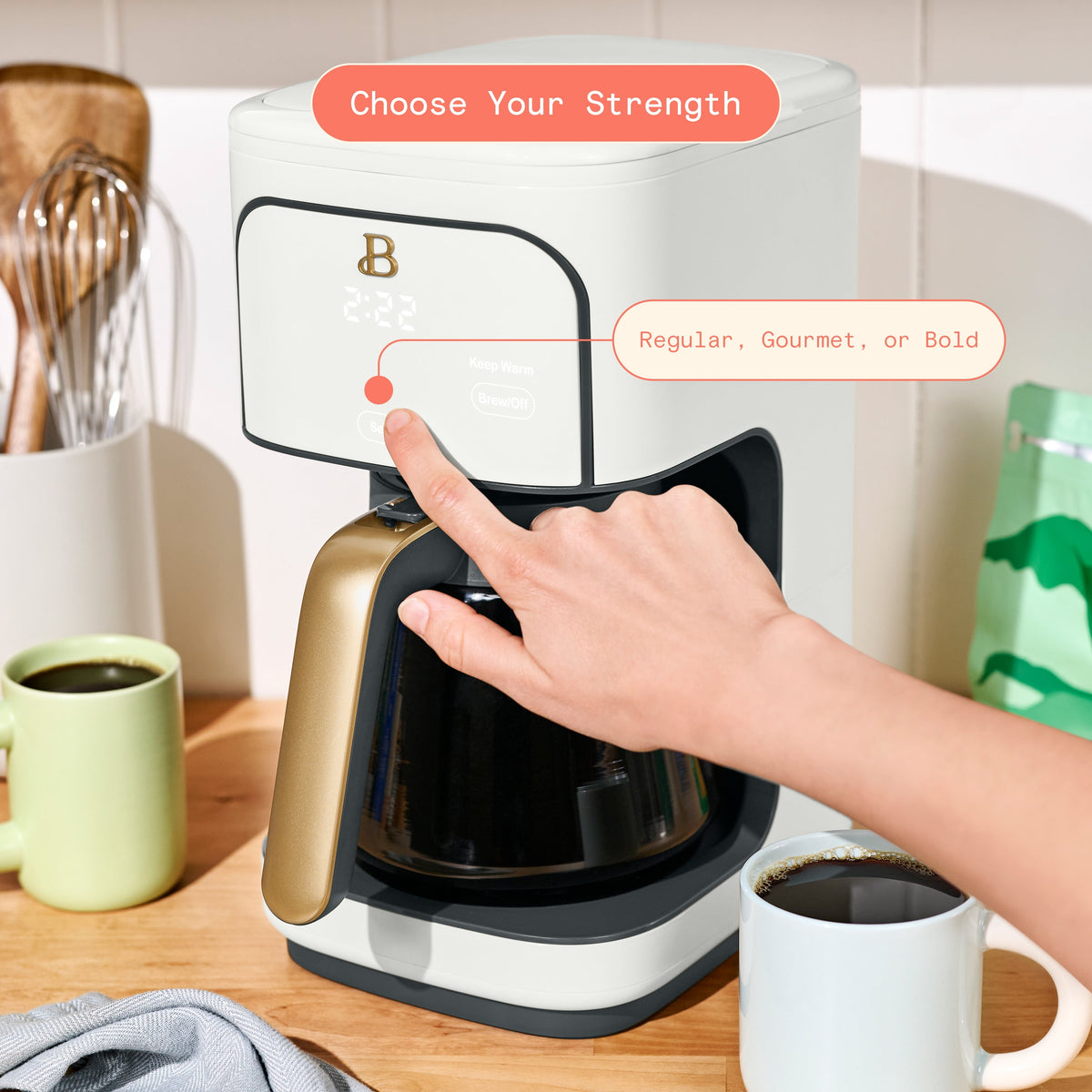 Beautiful by Drew Barrymore 12-Cup Programmable Coffee Maker, White Icing