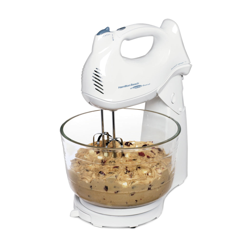 Hamilton Beach Power Deluxe Stand and Hand Mixer Combo for Kitchen, 4 Quart, 6 Speeds with Quick Burst, White
