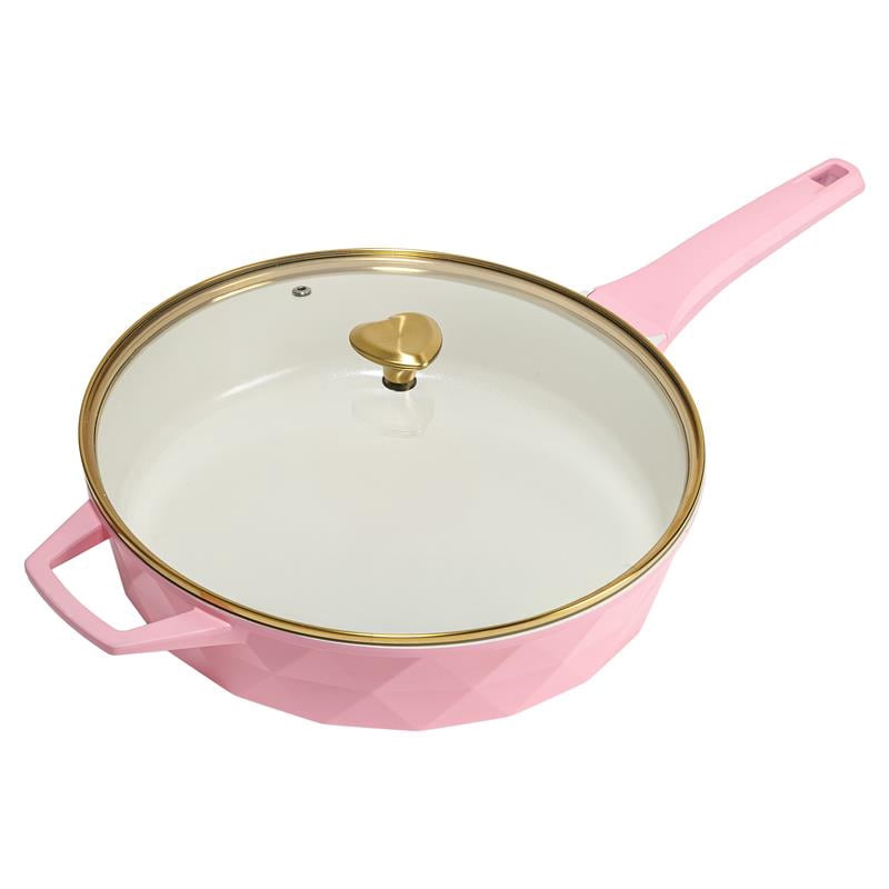 Paris Hilton 4 Quart Ceramic Nonstick Jumbo Cooking Pan Skillet for Sauteing & Frying, White Rainbow Iridescent