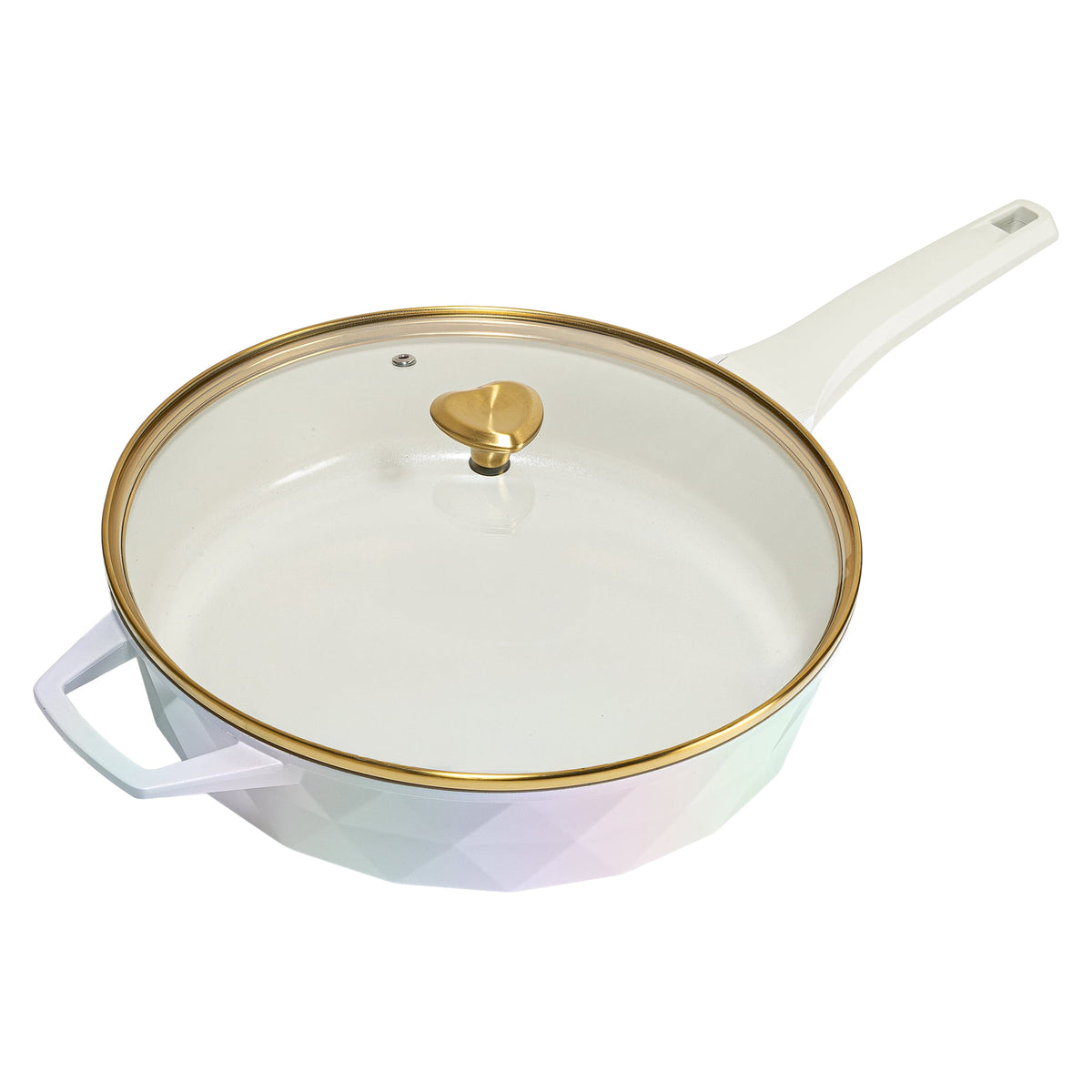 Paris Hilton 4 Quart Ceramic Nonstick Jumbo Cooking Pan Skillet for Sauteing & Frying, White Rainbow Iridescent