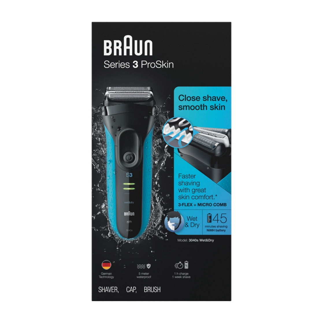 Braun Electric Shaver Series 3, ProSkin 3040s, Wet & Dry with Precision Trimmer