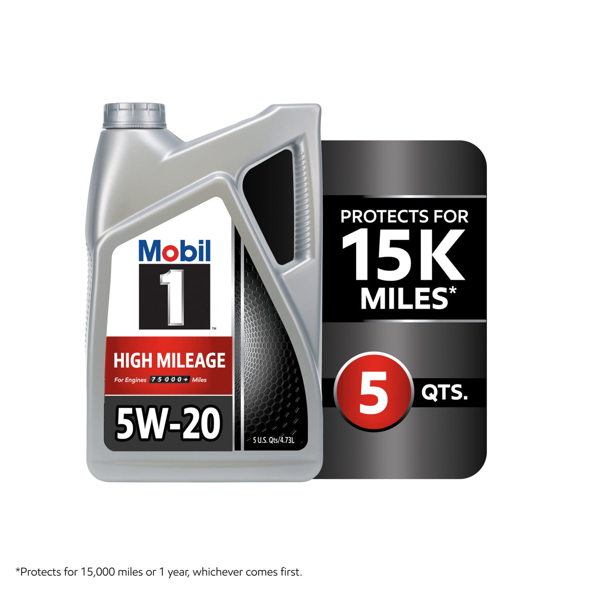 (2 pack) Mobil 1 High Mileage Full Synthetic Motor Oil 5W-20, 5 Quart
