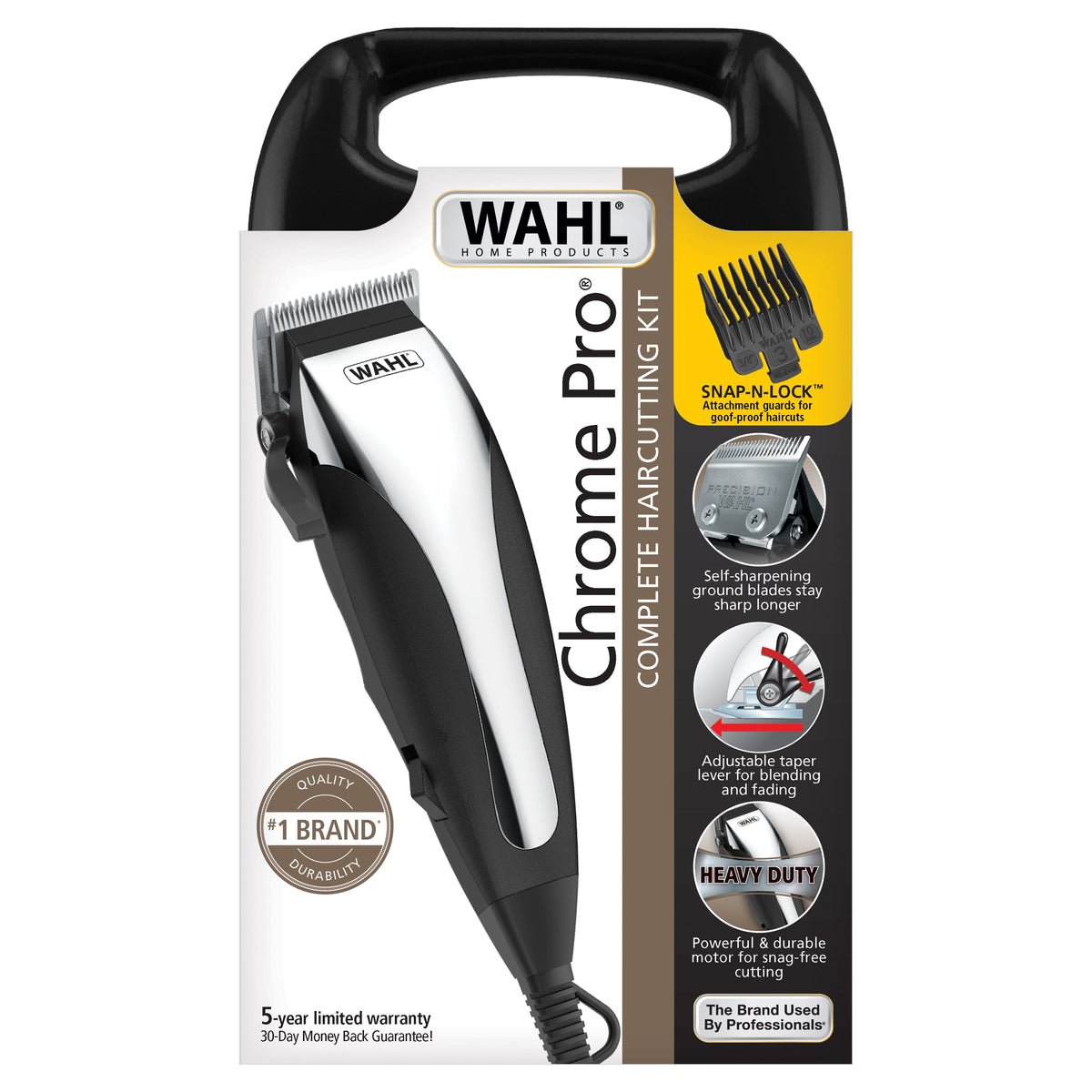 Wahl Chrome Pro, Corded Hair Clipper Kit for Men or Women, Black/Chrome - #9670-1201