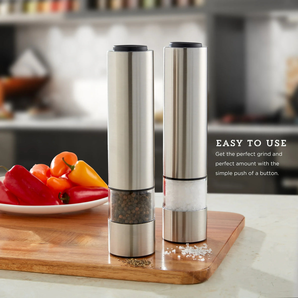 Kamenstein Battery Operated Stainless Steel Salt and Pepper Grinder Set of Two