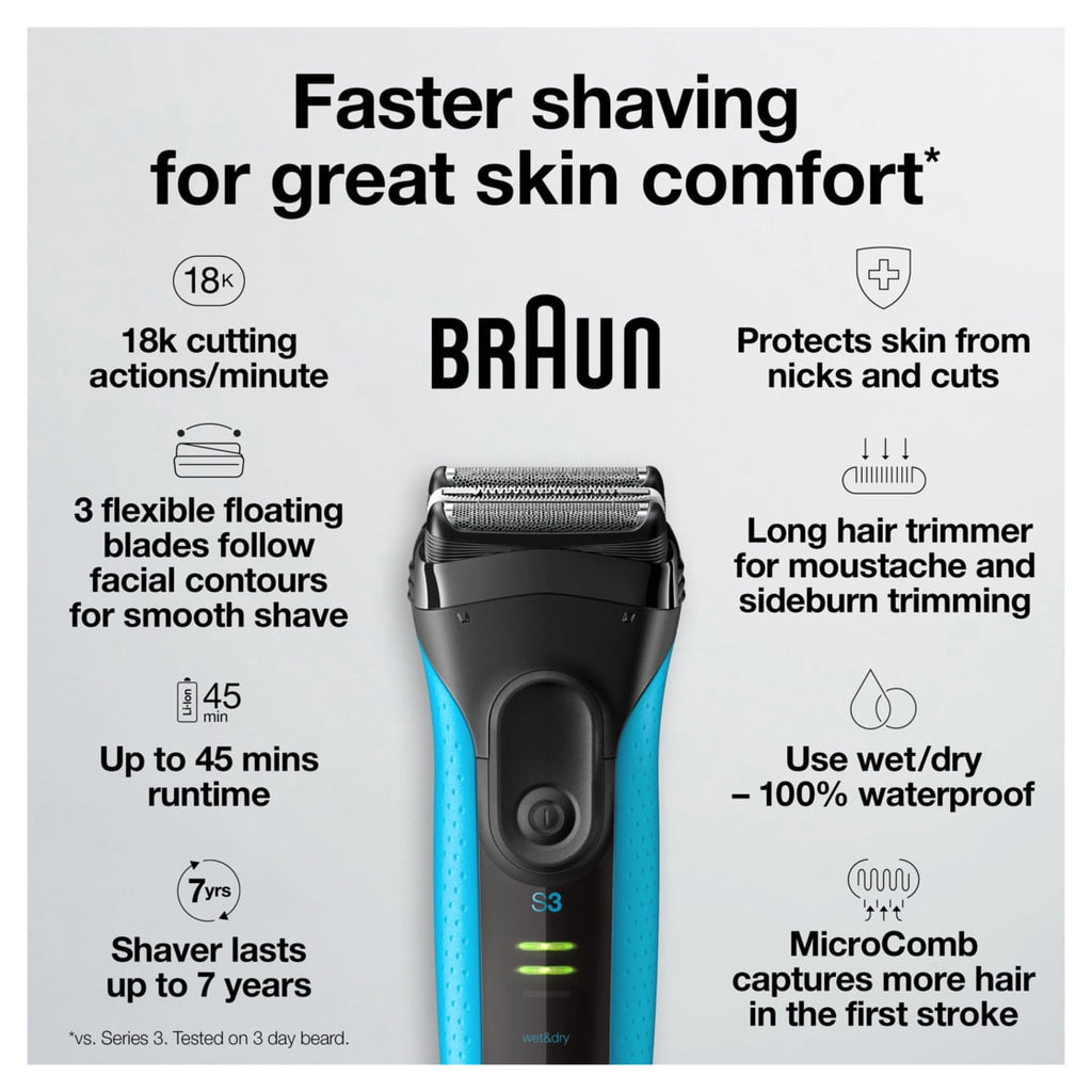 Braun Electric Shaver Series 3, ProSkin 3040s, Wet & Dry with Precision Trimmer