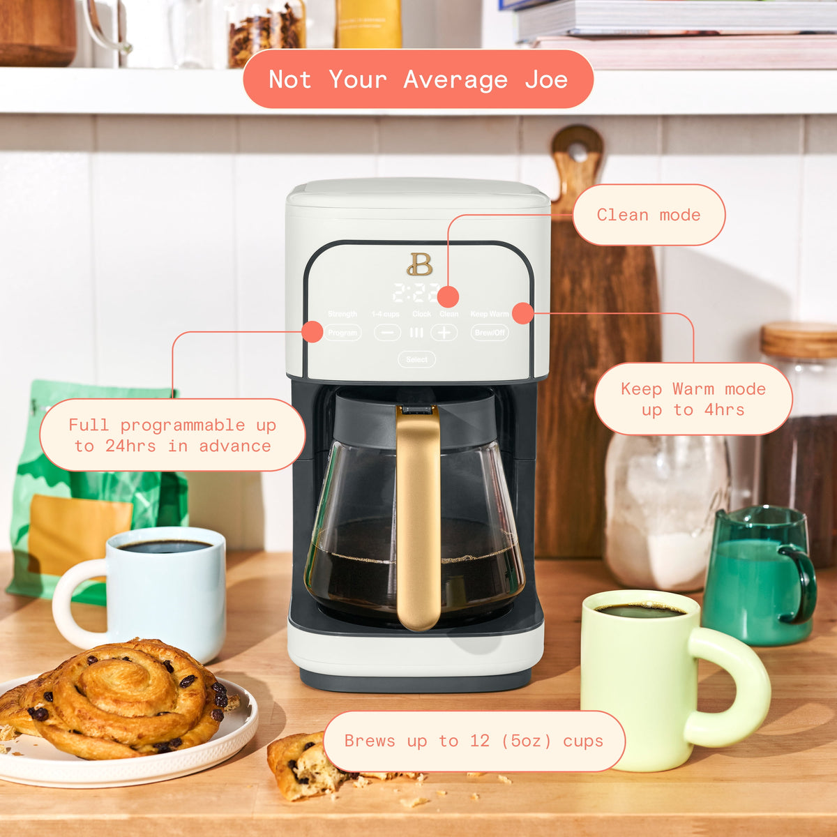 Beautiful by Drew Barrymore 12-Cup Programmable Coffee Maker, White Icing