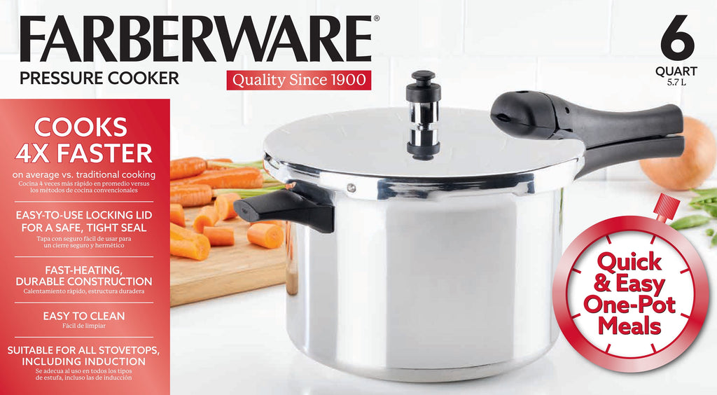 Farberware 6 qt Aluminum Stovetop Pressure Cooker, Induction Compatible, Silver