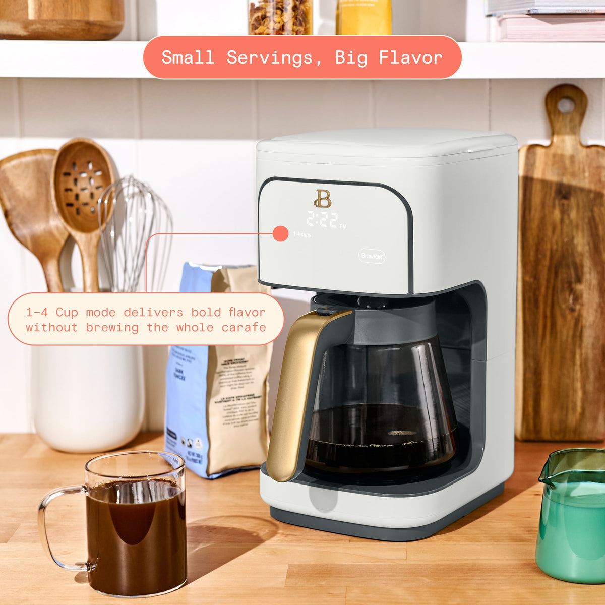 Beautiful by Drew Barrymore 12-Cup Programmable Coffee Maker, White Icing