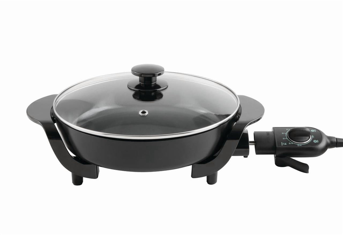 Mainstays 12" Round Ceramic Skillet with Glass Lid ,Black,Nonstick, 1200W, Removable Temp Control, Dishwasher Safe