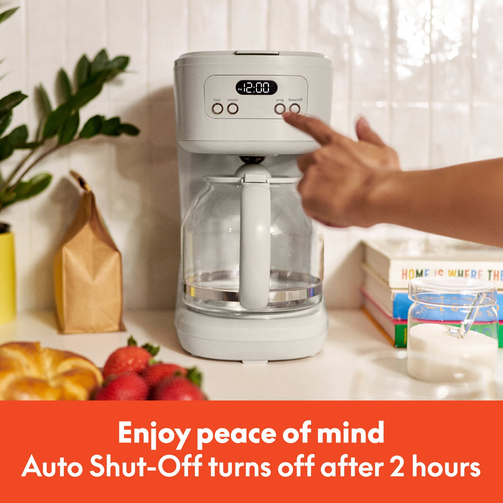 bella 12 Cup Programmable Drip Coffee Maker with Glass Carafe, Auto Shut-Off, Oatmilk