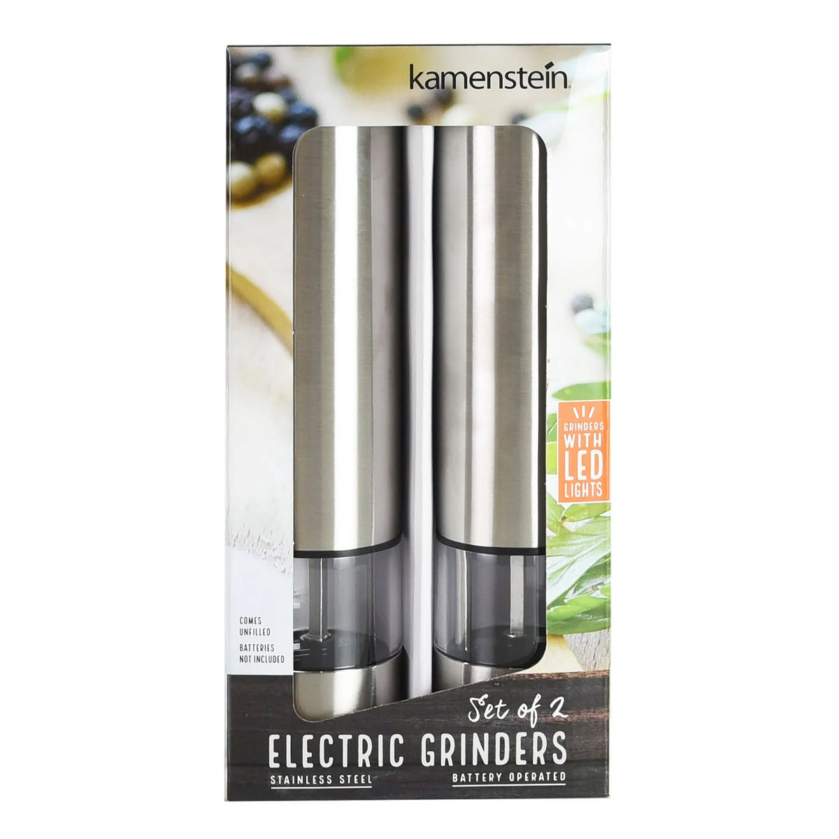 Kamenstein Battery Operated Stainless Steel Salt and Pepper Grinder Set of Two