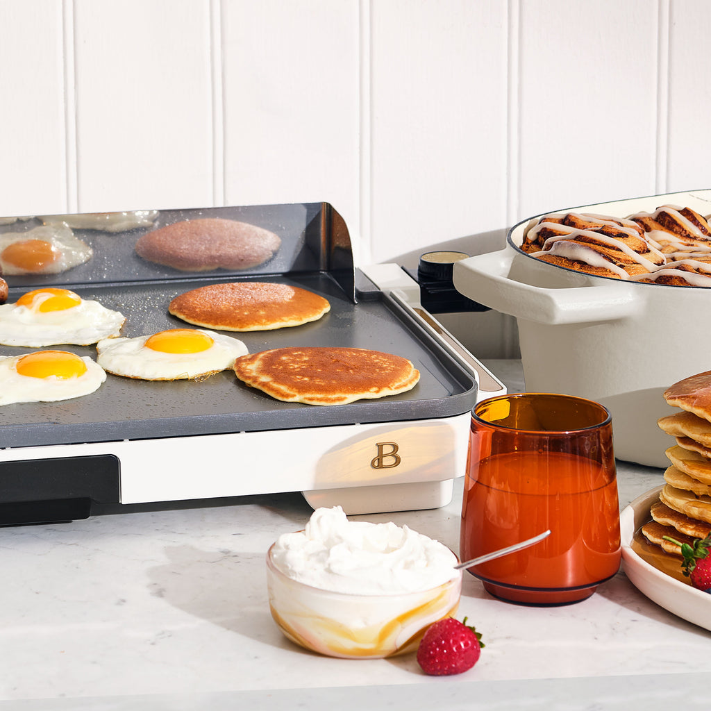 Beautiful XL Electric Griddle 12" x 22," Non-stick, White Icing by Drew Barrymore