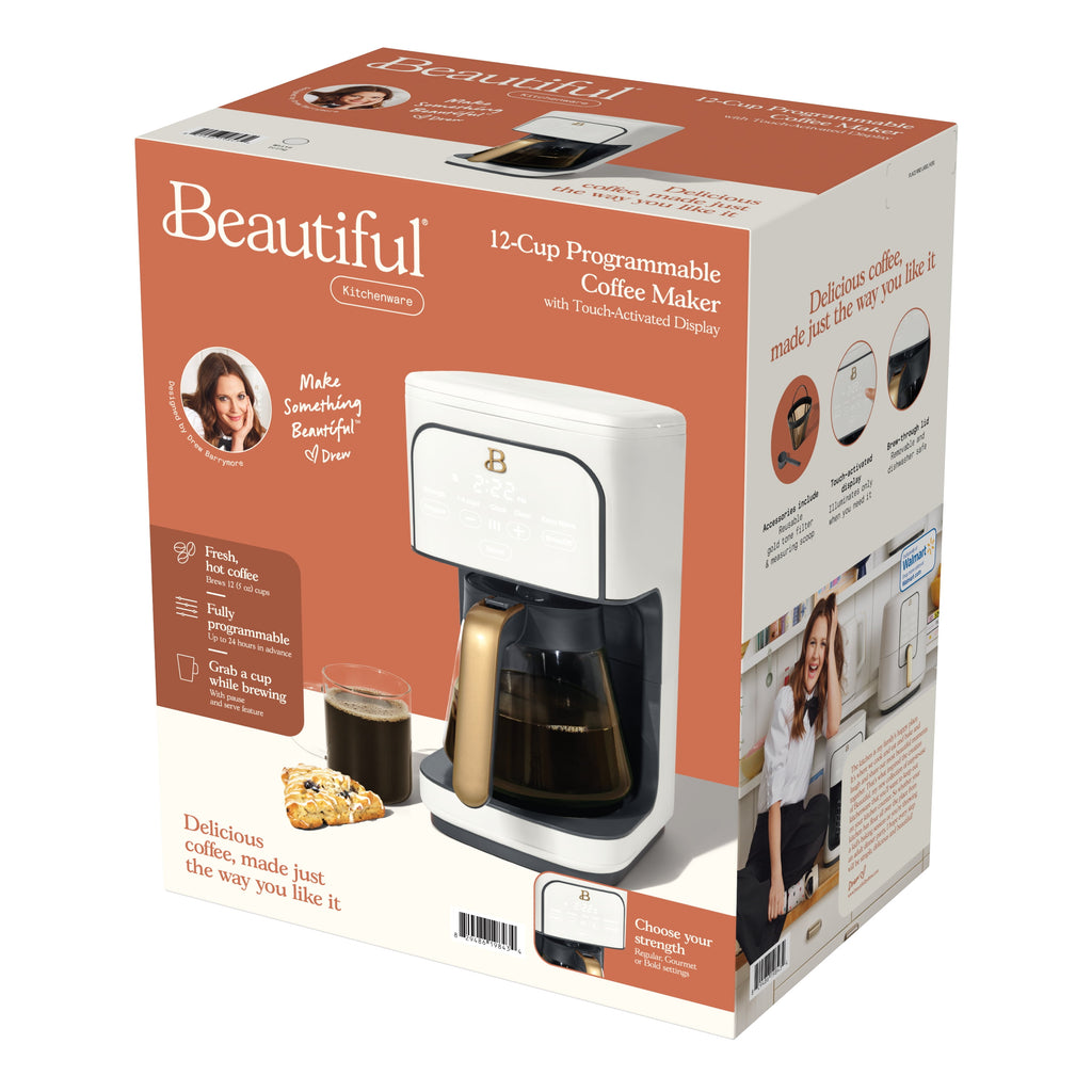 Beautiful by Drew Barrymore 12-Cup Programmable Coffee Maker, White Icing