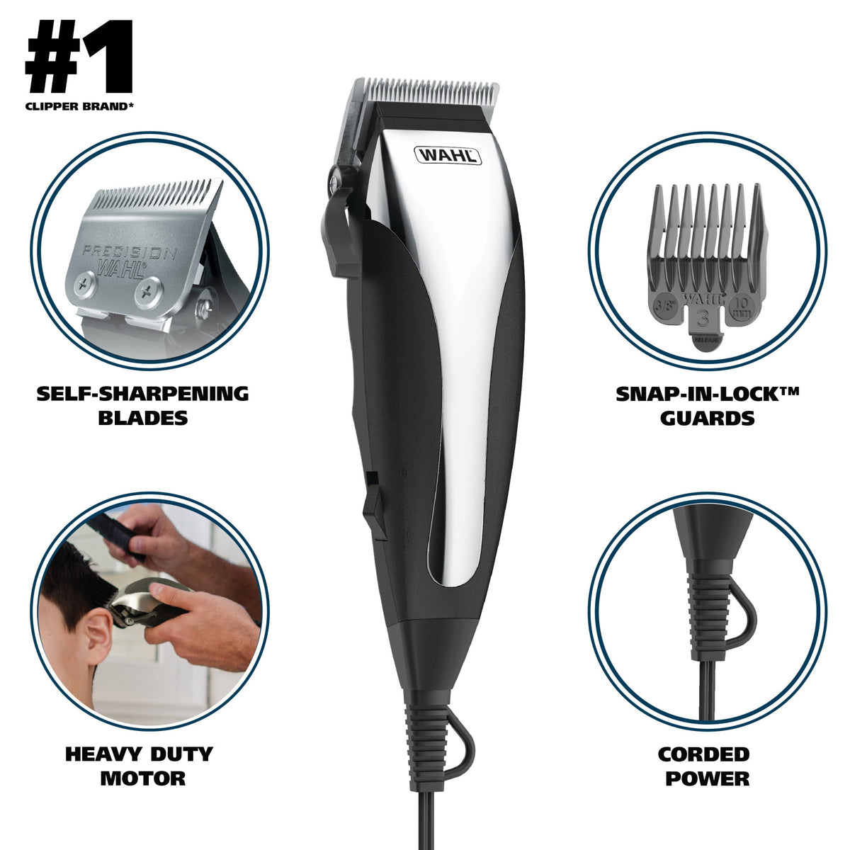 Wahl Chrome Pro, Corded Hair Clipper Kit for Men or Women, Black/Chrome - #9670-1201
