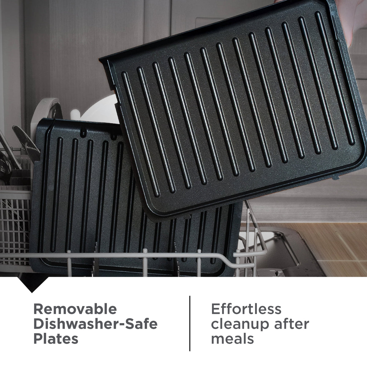 George Foreman 4‑Serving Electric Grill & Panini Press, Easy‑Clean Removable Dishwasher‑Safe Nonstick Plates