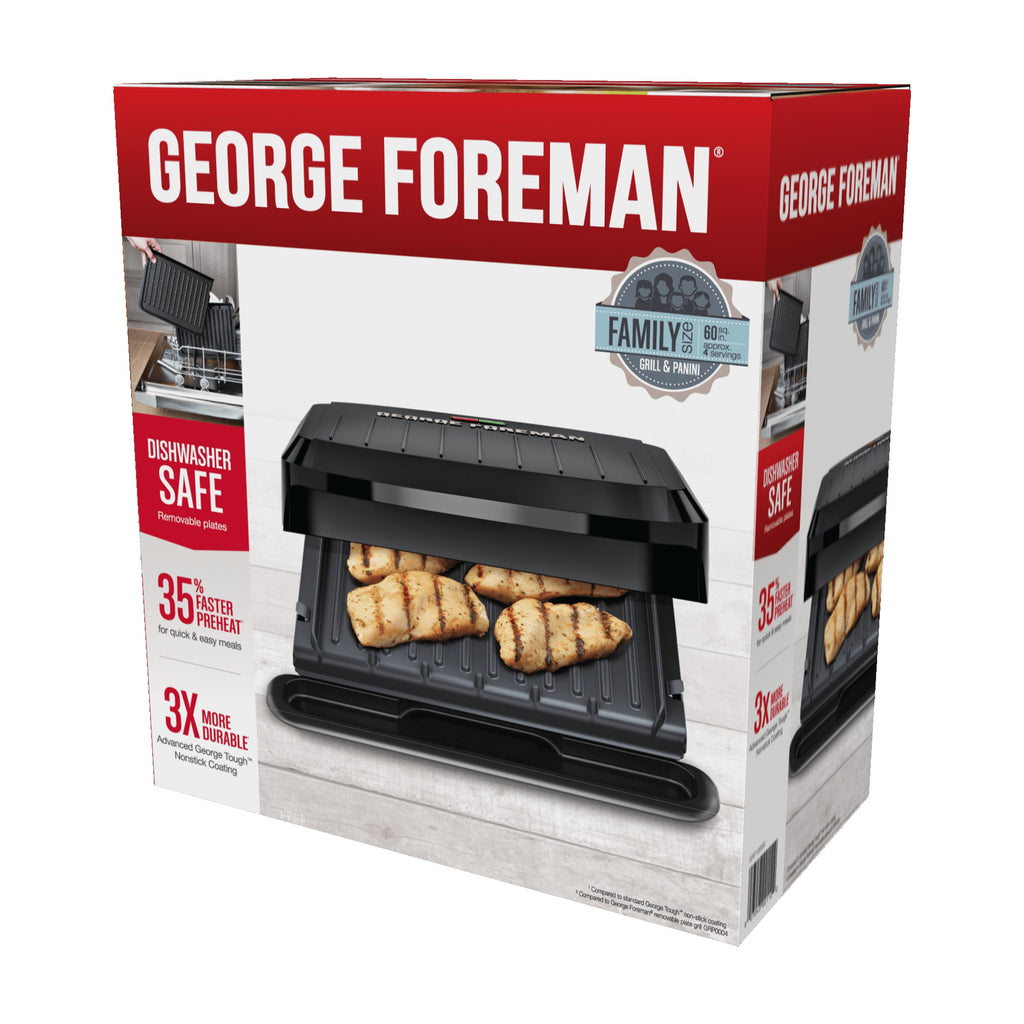 George Foreman 4‑Serving Electric Grill & Panini Press, Easy‑Clean Removable Dishwasher‑Safe Nonstick Plates