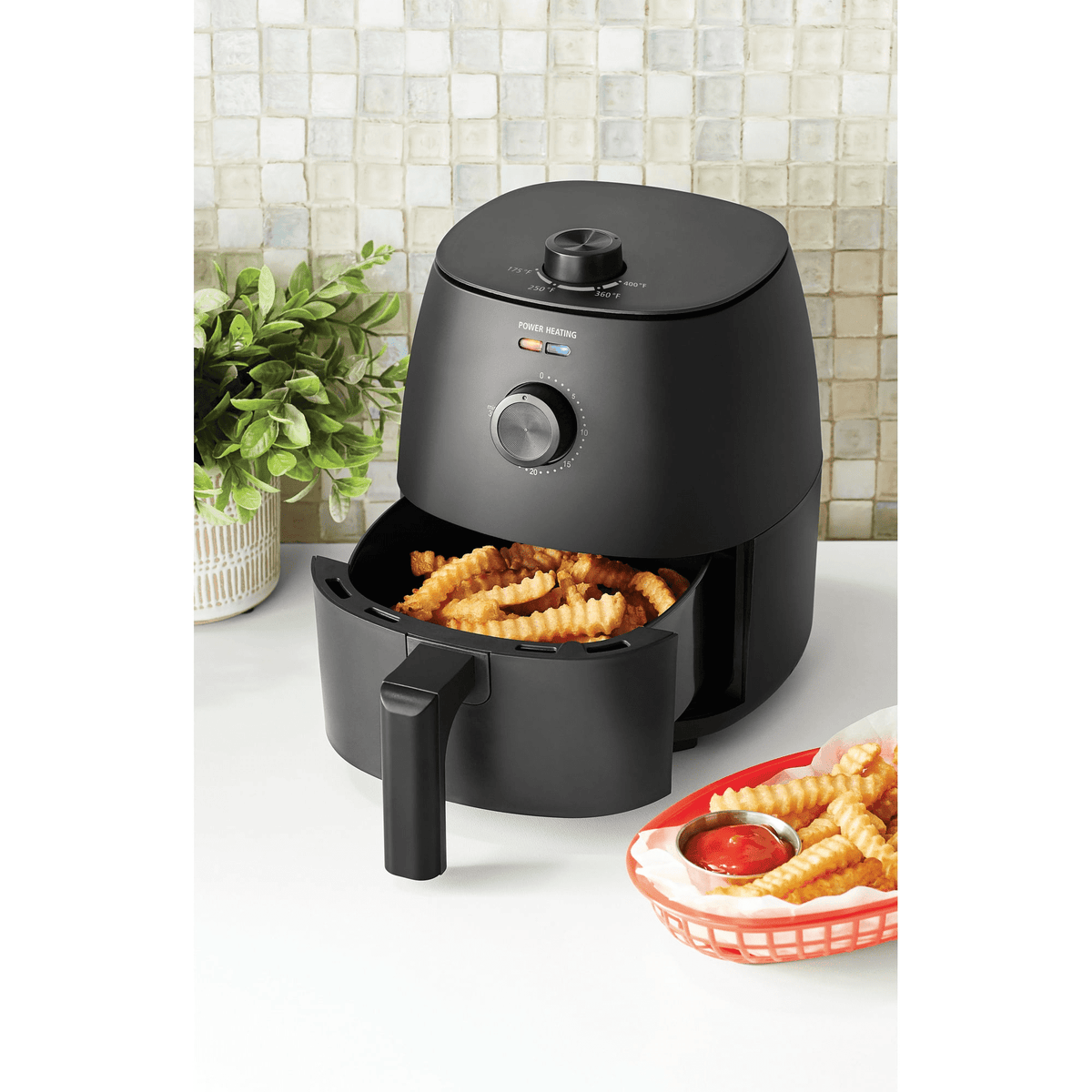 Mainstays Air Fryer, 2.2 Quart, 1150W, Arctic Black with Non-Stick Basket