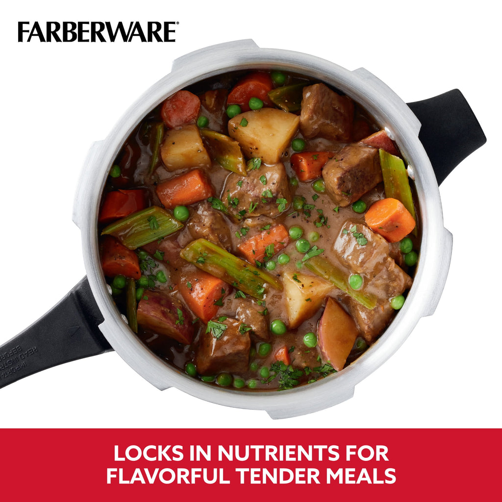 Farberware 6 qt Aluminum Stovetop Pressure Cooker, Induction Compatible, Silver