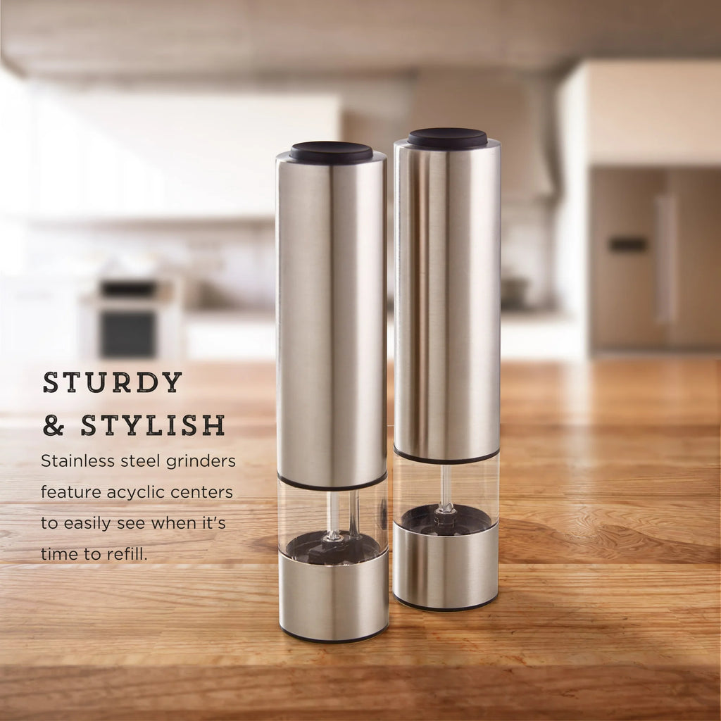 Kamenstein Battery Operated Stainless Steel Salt and Pepper Grinder Set of Two