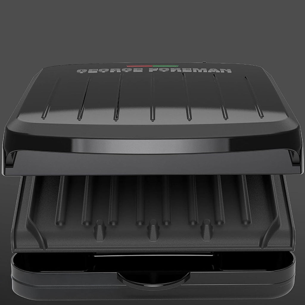 George Foreman 2‑Serving Electric Indoor Grill, Non‑Stick Panini Press, Compact Slim Design, Easy‑Clean Drip Tray, Black