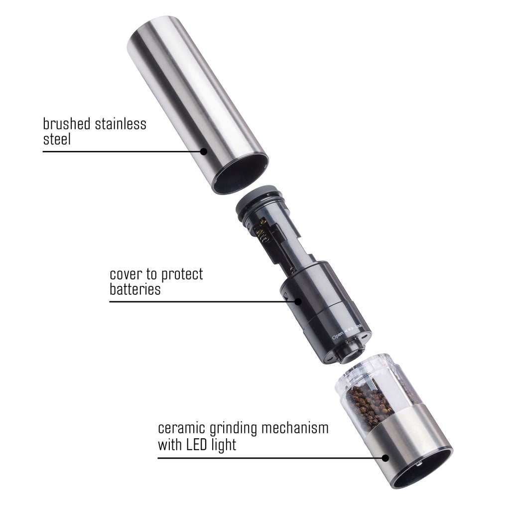Kamenstein Battery Operated Stainless Steel Salt and Pepper Grinder Set of Two