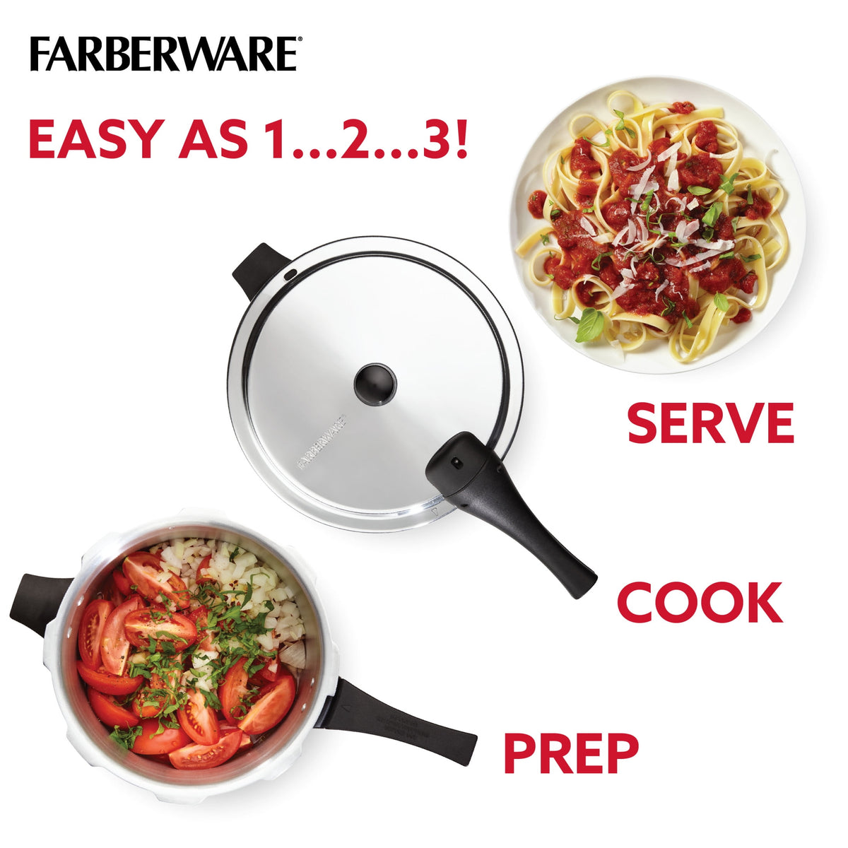 Farberware 6 qt Aluminum Stovetop Pressure Cooker, Induction Compatible, Silver