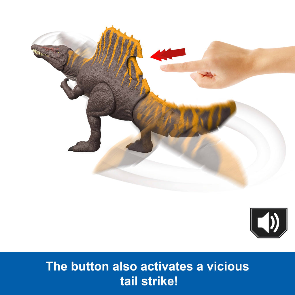 Jurassic World Rebirth Tail Thrasher Spinosaurus Action Figure, Dinosaur Toy with 2 Attack Moves