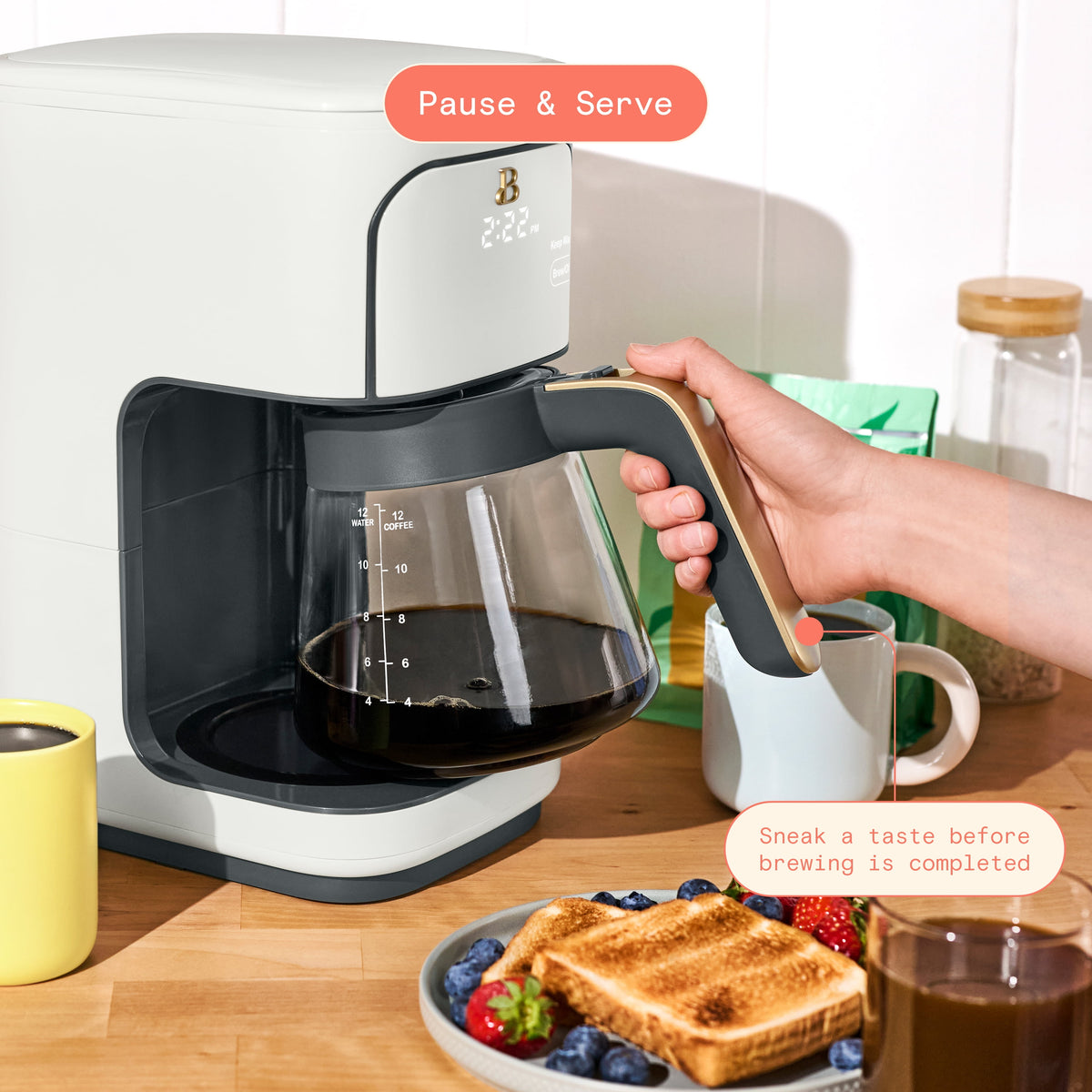 Beautiful by Drew Barrymore 12-Cup Programmable Coffee Maker, White Icing